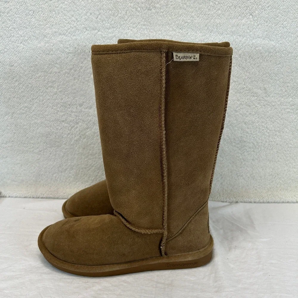 Bearpaw Womens Emma Tall Suede Boots Hickory Brown Faux Fur Lined Size 9 608W
